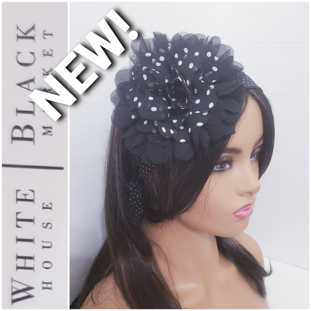 ⚜️FINAL⚜️White House Black Market NWT! black with white polka dot Headband🤍